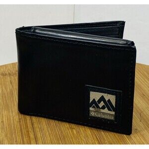 Vintage Columbia Mens Folded Leather Wallet Black 4.5”x3.5”